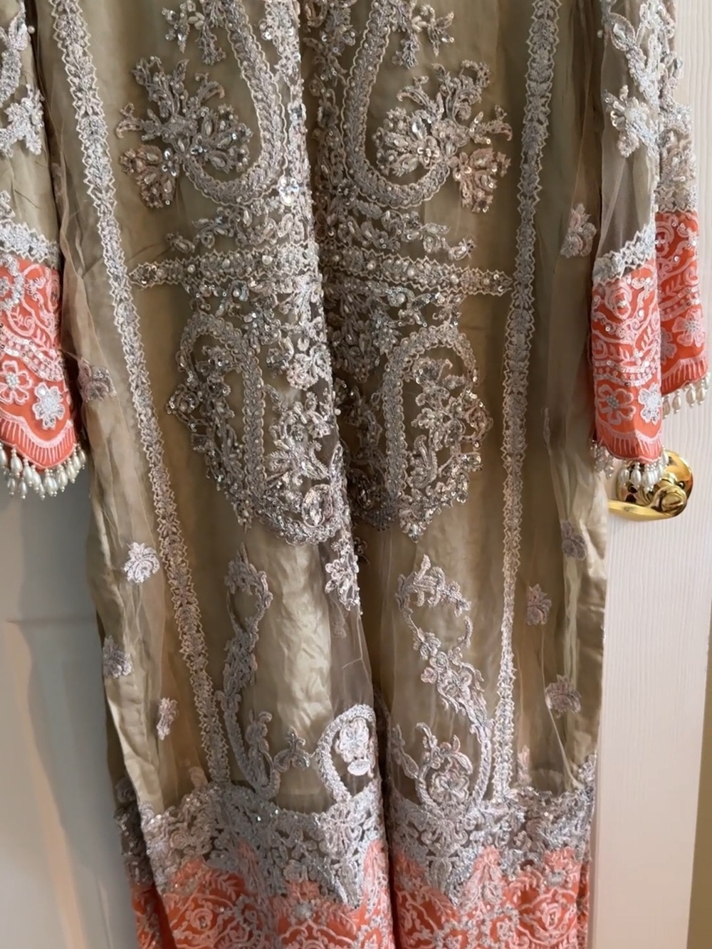 Sana Safinaz Beige 3-Piece Suit, Size XL Crystal & Pearl Embellished - Picture 5 of 17